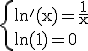 3$\rm \{{ln'(x)=\frac{1}{x}\\ln(1)=0